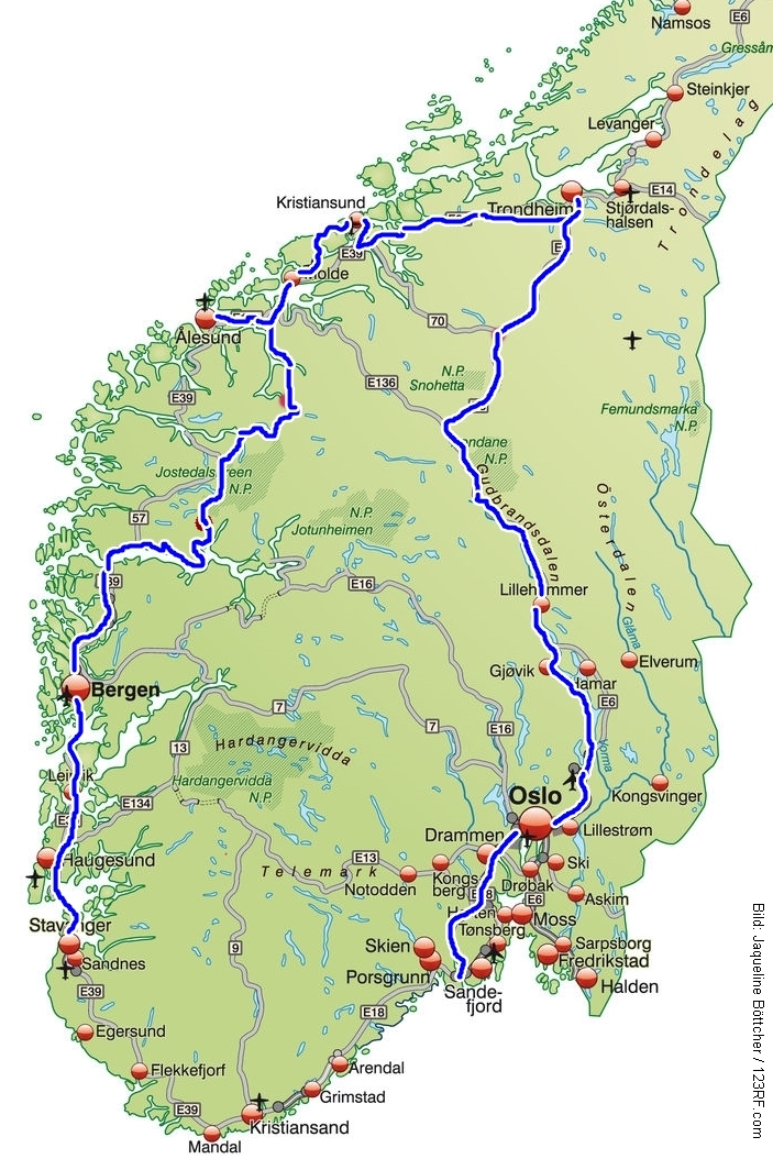 Route Norwegen Fjorde und Berge