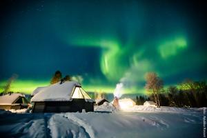 Northern lights at Apukka Resort Rovaniemi Lapland Finland. Phot