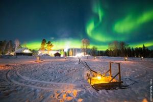 Northern lights at Apukka Resort Rovaniemi Lapland Finland. 
