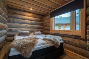 Blockhütte mit Doppelbett